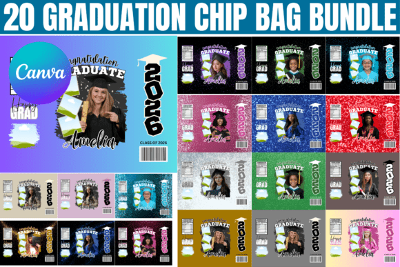 20 Graduation Chip Bag Bundle Template for DIY Party Favors