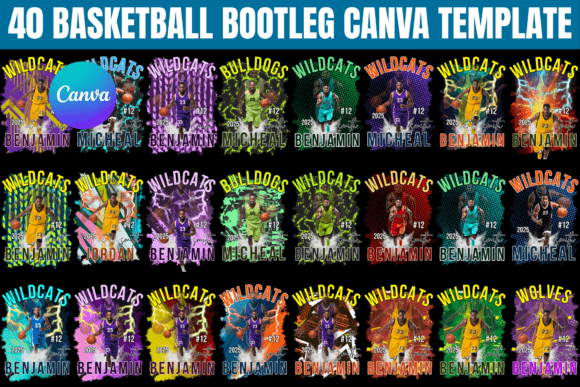 40 Basketball Bootleg Canva Template Bundle: Create Custom Shirts