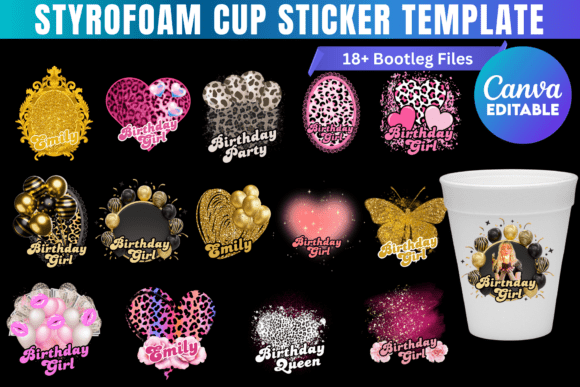 Elevate Your Party Decor with Styrofoam Cup Stickers Canva Template