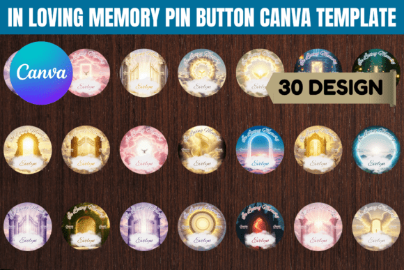 In Loving Memory Pin Button Canva Template Bundle: Create Personalized Tributes